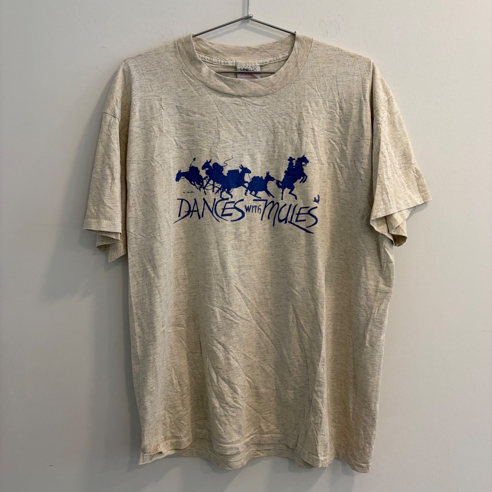 Vintage Oneita Power-T Plus Dances With Mules Graphic T-Shirt XL Oatmeal Heather